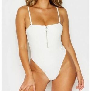 Frankie’s Bikini White High Leg One Piece NWT